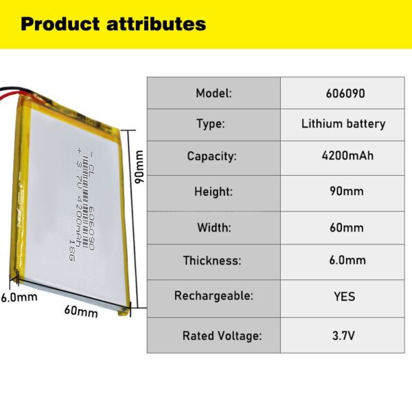 4000 mAh 3.7V Lithium Polymer Li-Po li ion 606090 Rechargeable Lipo Cell