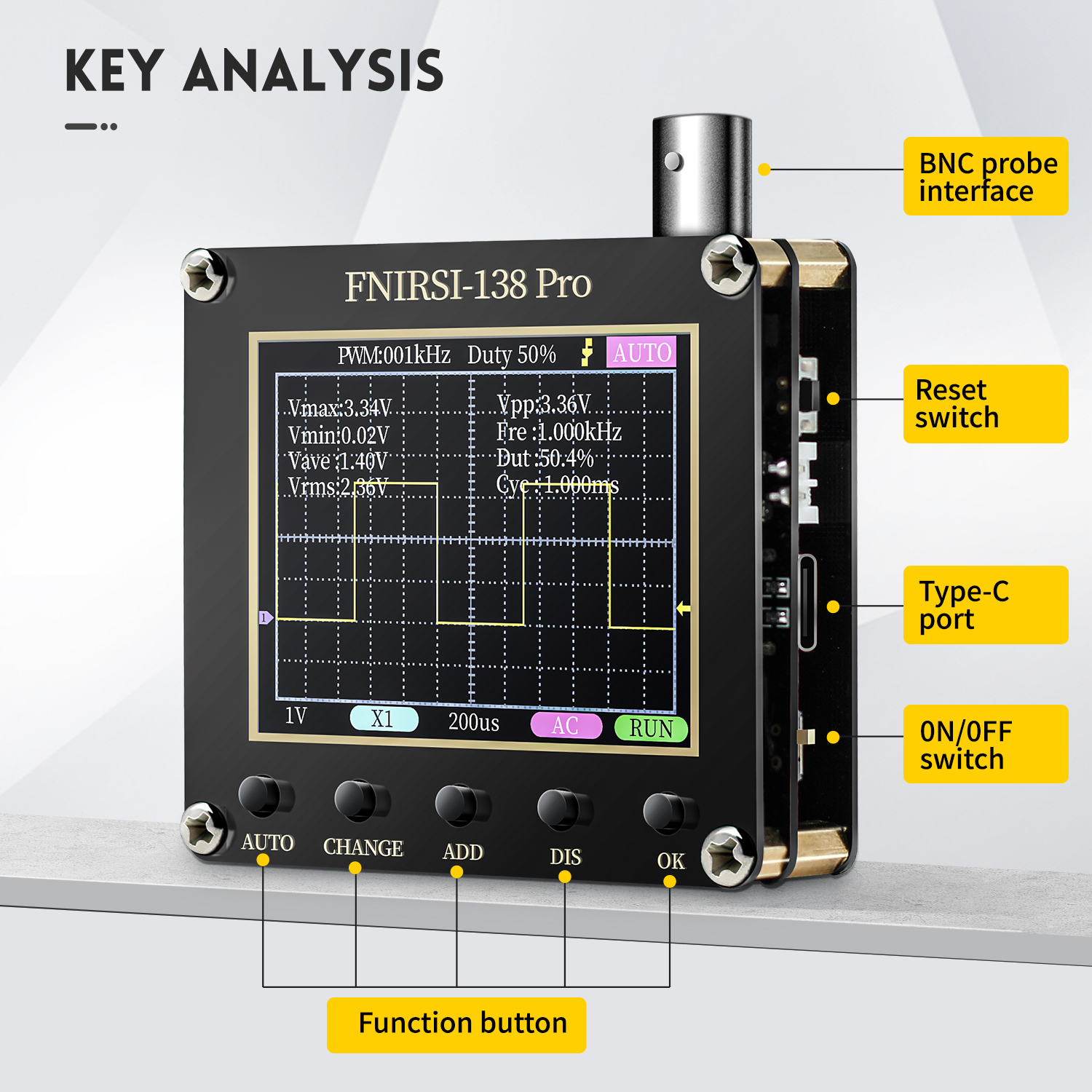 FNIRSI-138 PRO Handheld Digital Oscilloscope 2.5MSa/s 200KHz