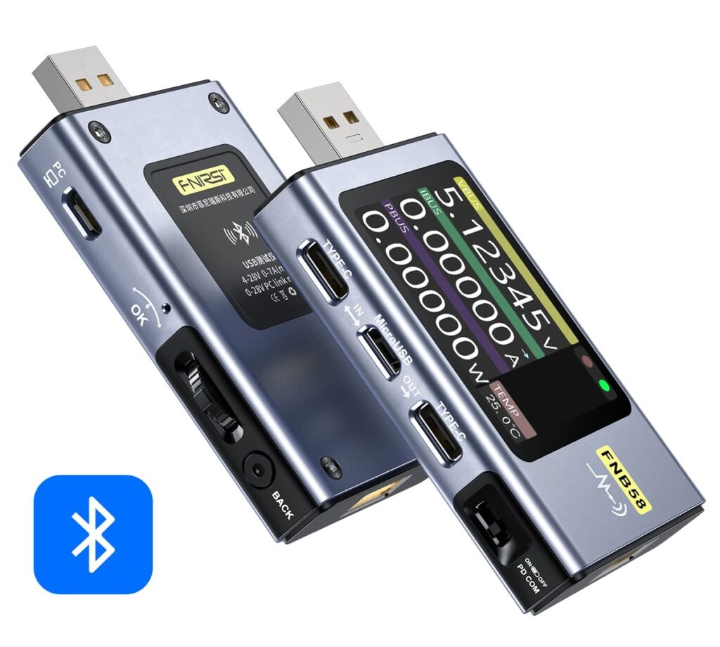 FNB58 USB Tester Voltmeter Ammeter TYPE C Fast Charge Detection Trigger Capacity Measurement Ripple min