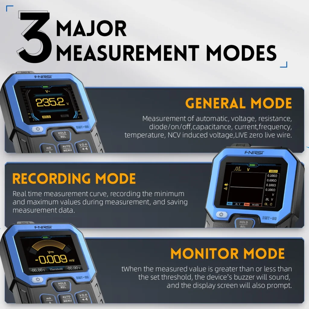 FNIRSI DMT 99 Digital Multimeter 3 major measurements modes