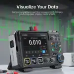 Oscilloscope, multimeter and signal generator for electronics testing and measurement. Compact bench.