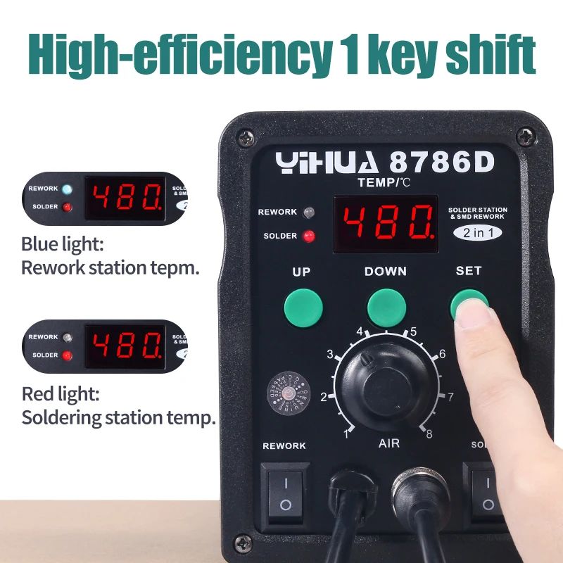 FOMPYIHUA 8786D 110V 220V Hot Air Soldering Station Soldering Iron Station Double Panel Circuit LED Rework