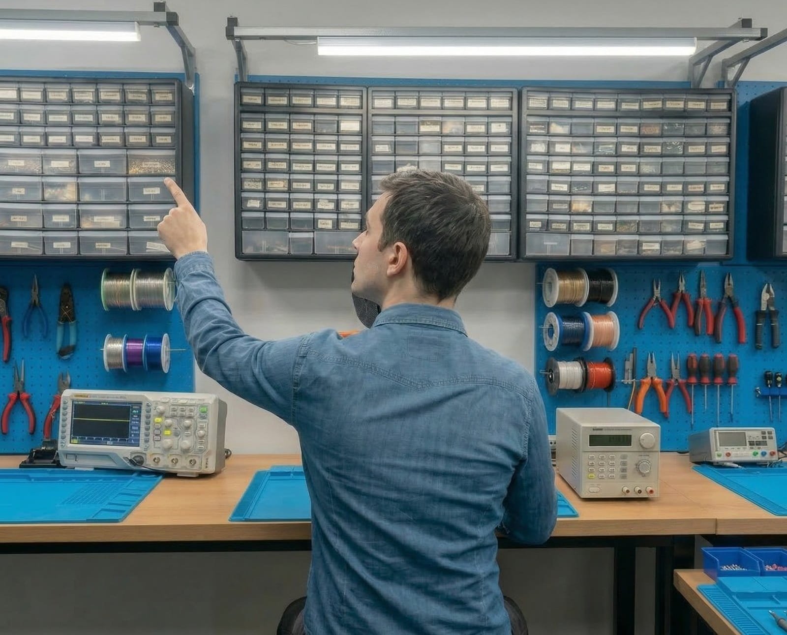 Kunkune UK electronics workshop with soldering stations and testing equipment