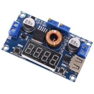 a blue circuit board with a number of small round objects