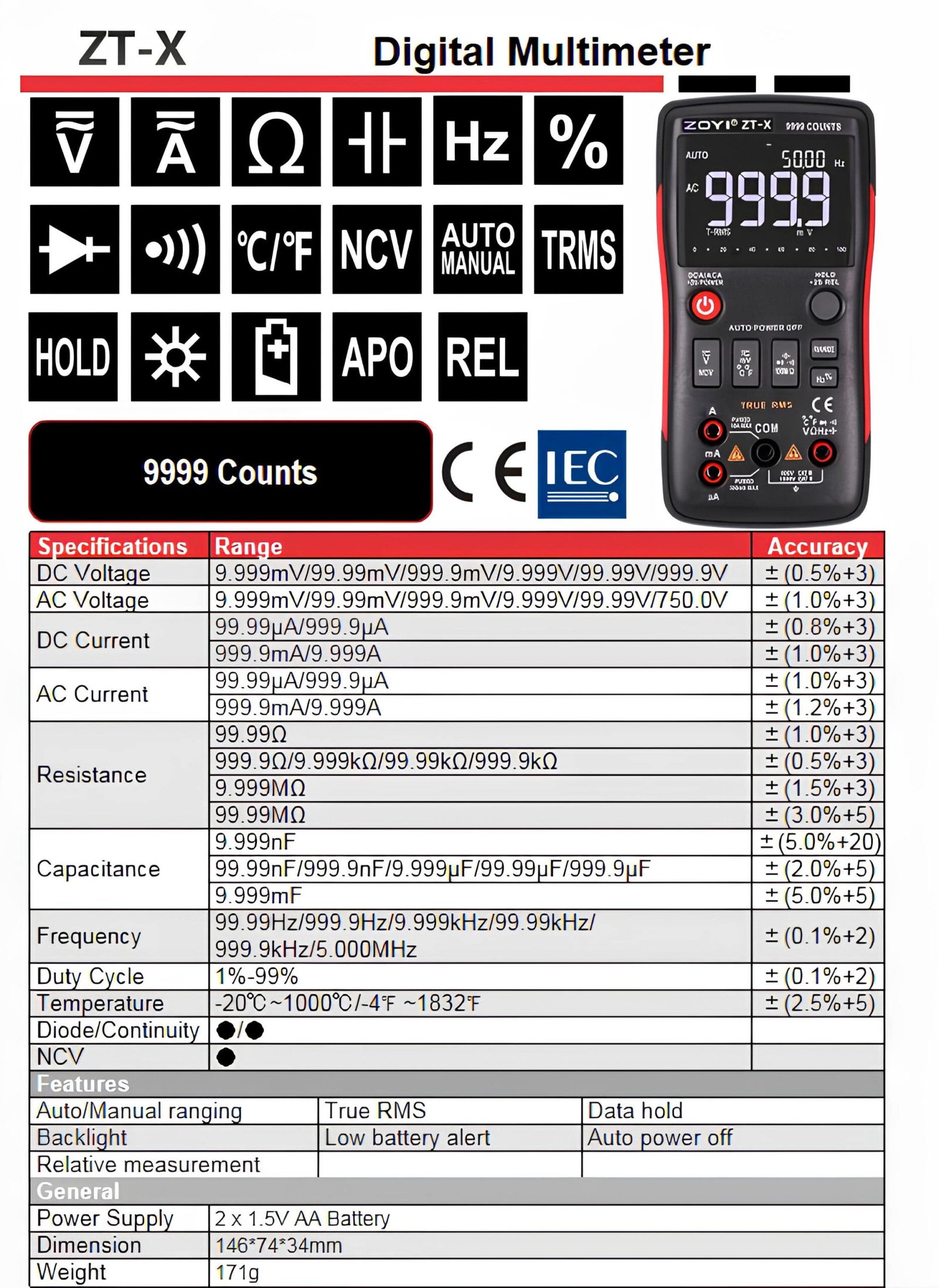 ZOYI ZT X Digital Multimeter Specification scaled