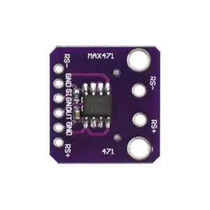 Microcontroller MAX471 on purple circuit board for electronics and DIY projects.